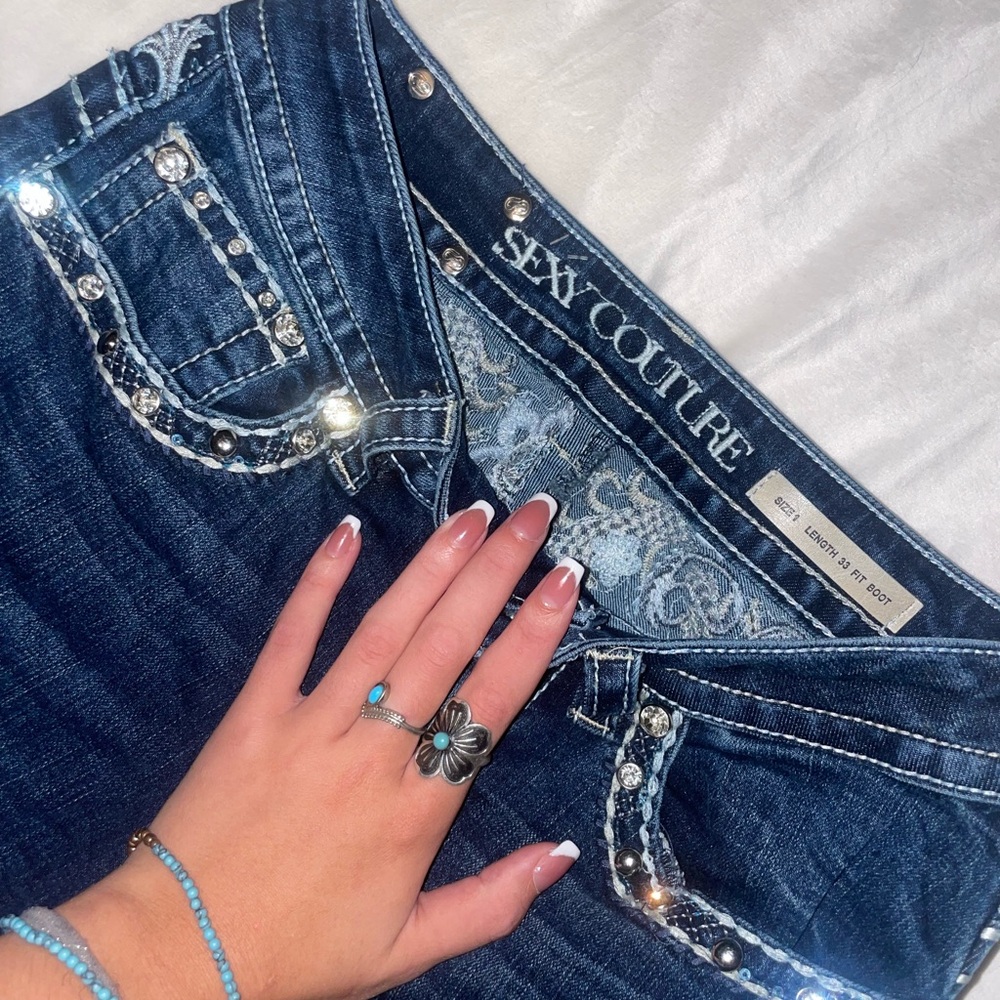 Embellished Dark Blue Boot Cut Jeans